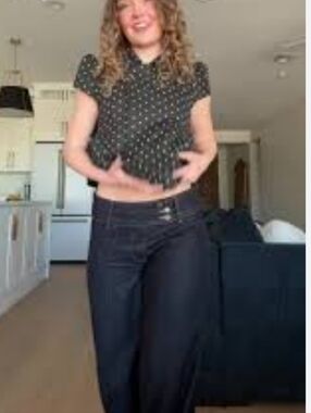 Y2K Cider Wide Leg Women's Dark Blue Hippie Bohemian Baggy Front Seam Jeans M 30